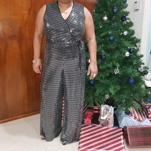 Evening Sequin Black/Silver Donna Ricco Jumpsuit